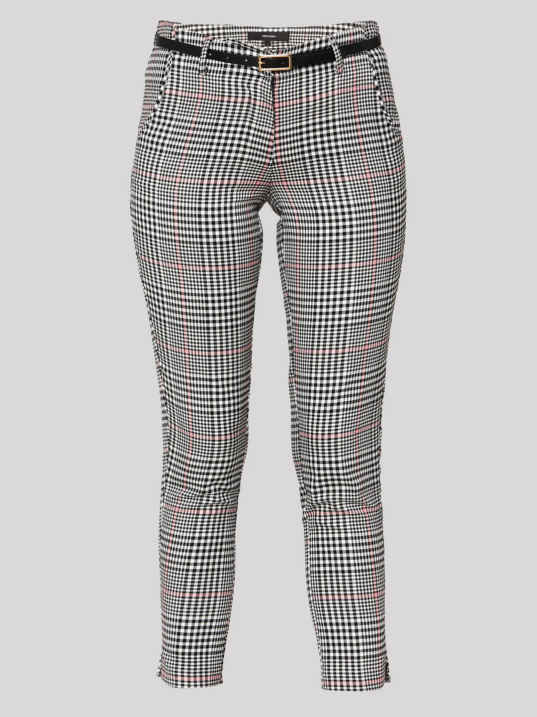 Black Mid Rise Check Ankle Length Pants - Image 8
