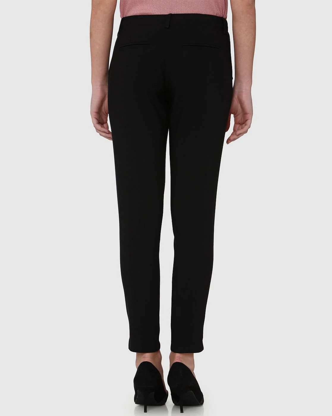 Black Mid Rise Ankle Length Straight Fit Trousers - Image 3
