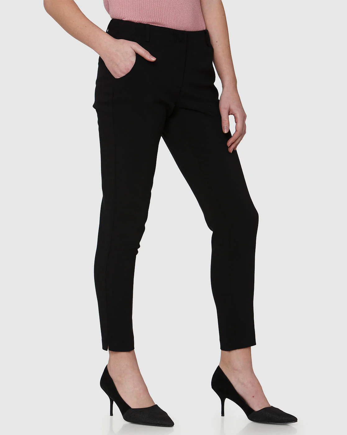 Black Mid Rise Ankle Length Straight Fit Trousers - Image 5