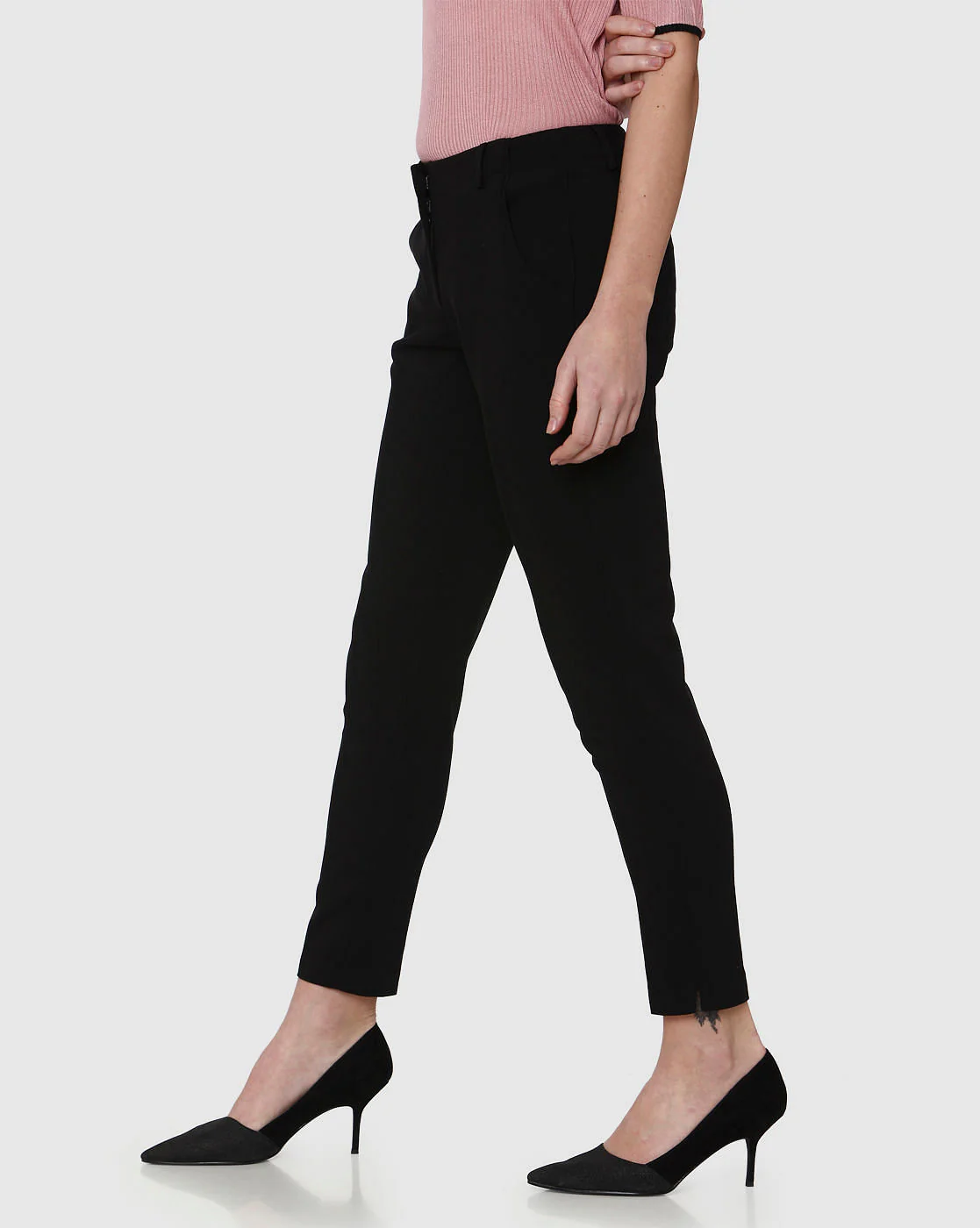 Black Mid Rise Ankle Length Straight Fit Trousers - Image 6
