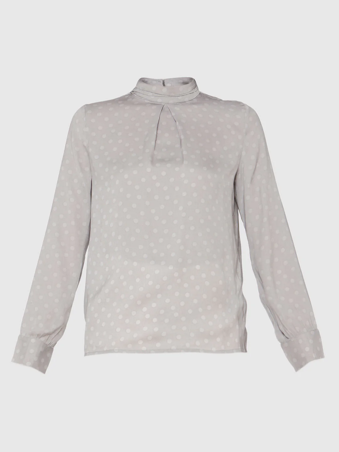 Grey Polka Dot High Neck Cuff Sleeves Top - Image 6