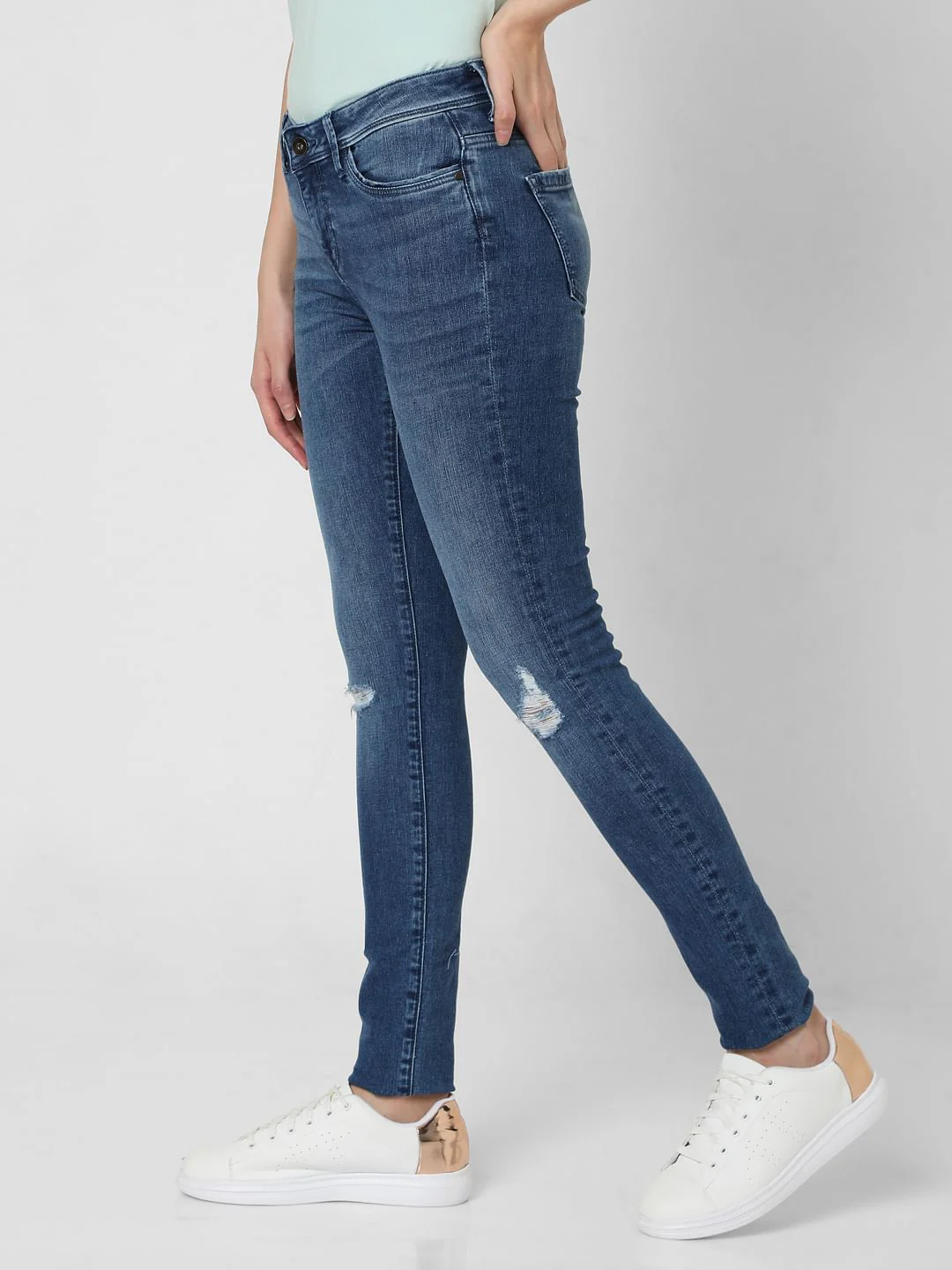 Blue Mid Rise Ripped Wendy Skinny Jeans - Image 2