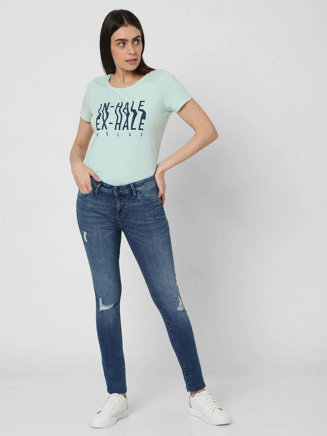 Blue Mid Rise Ripped Wendy Skinny Jeans - Image 5