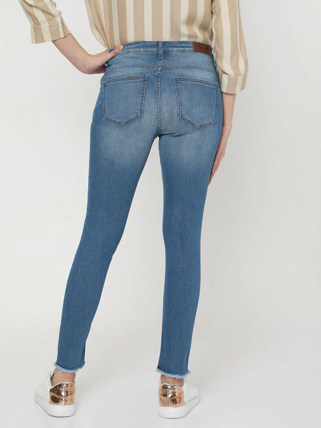 Blue Mid Rise Push Up Skinny Jeans - Image 3