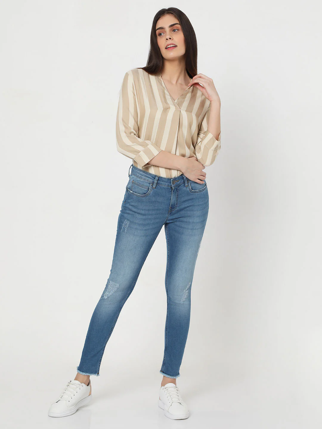 Blue Mid Rise Push Up Skinny Jeans - Image 5