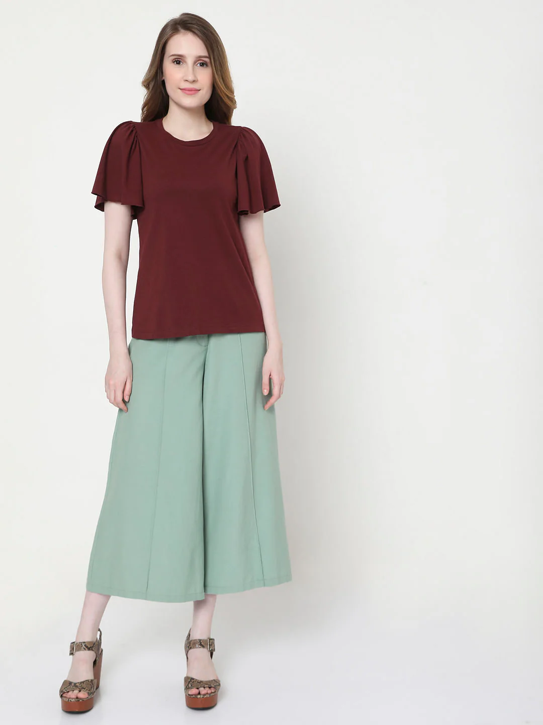 Maroon Organic Cotton Flared Sleeves Top - Image 5