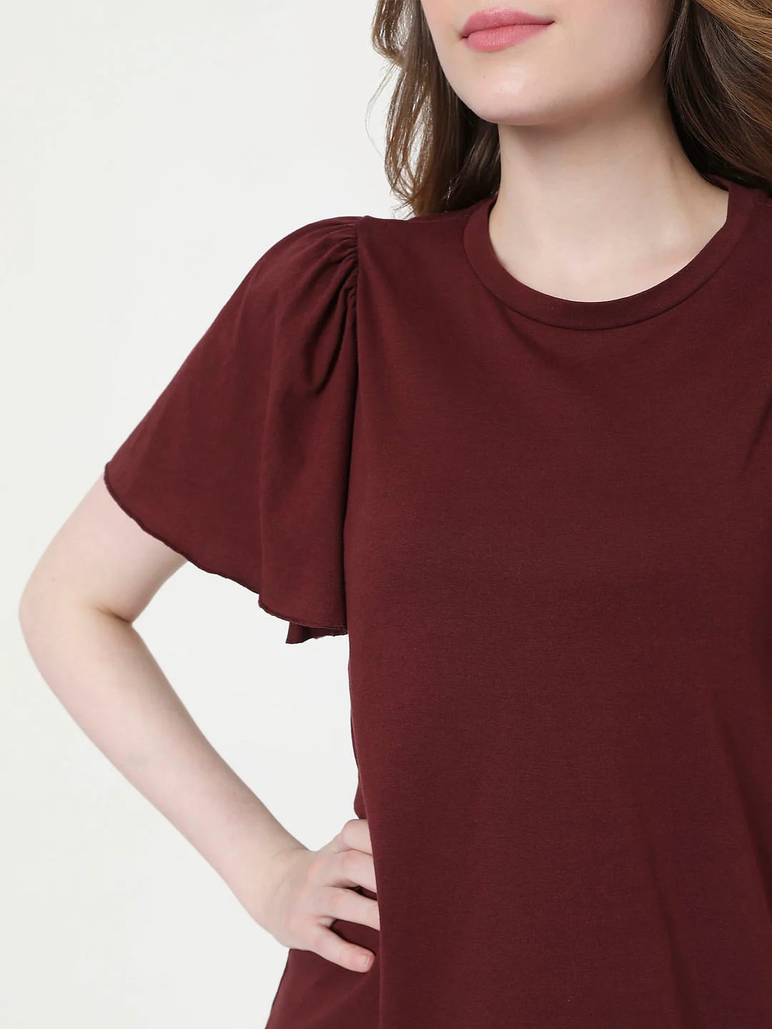 Maroon Organic Cotton Flared Sleeves Top - Image 6