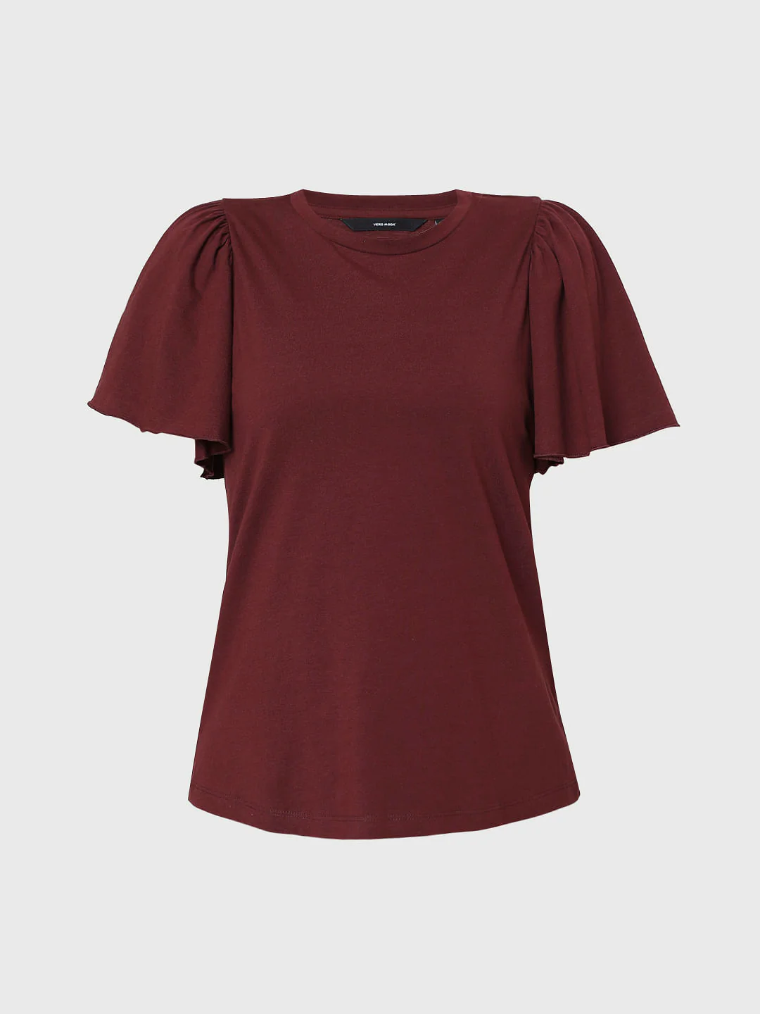 Maroon Organic Cotton Flared Sleeves Top - Image 7