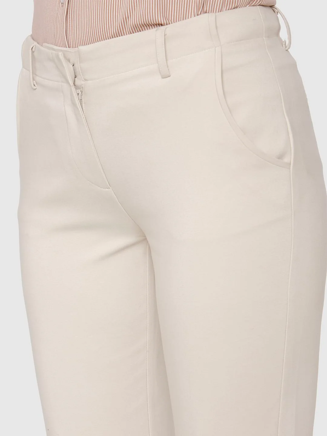 Beige Mid Rise Ankle Length Slim Fit Pants - Image 3
