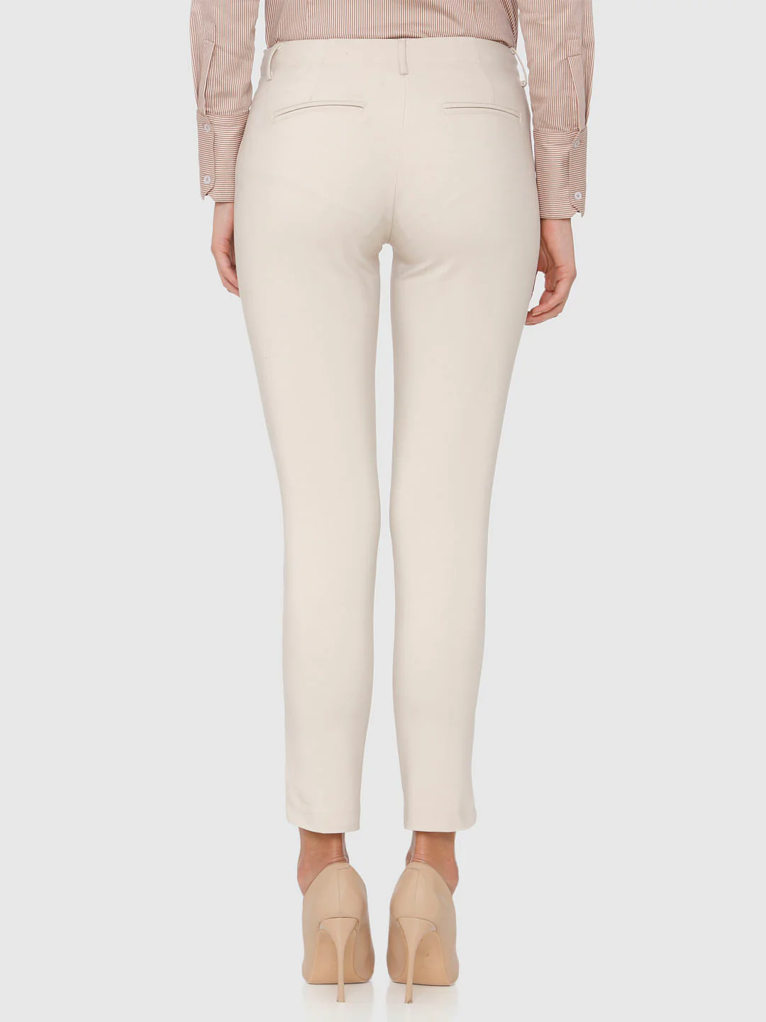 Beige Mid Rise Ankle Length Slim Fit Pants - Image 4