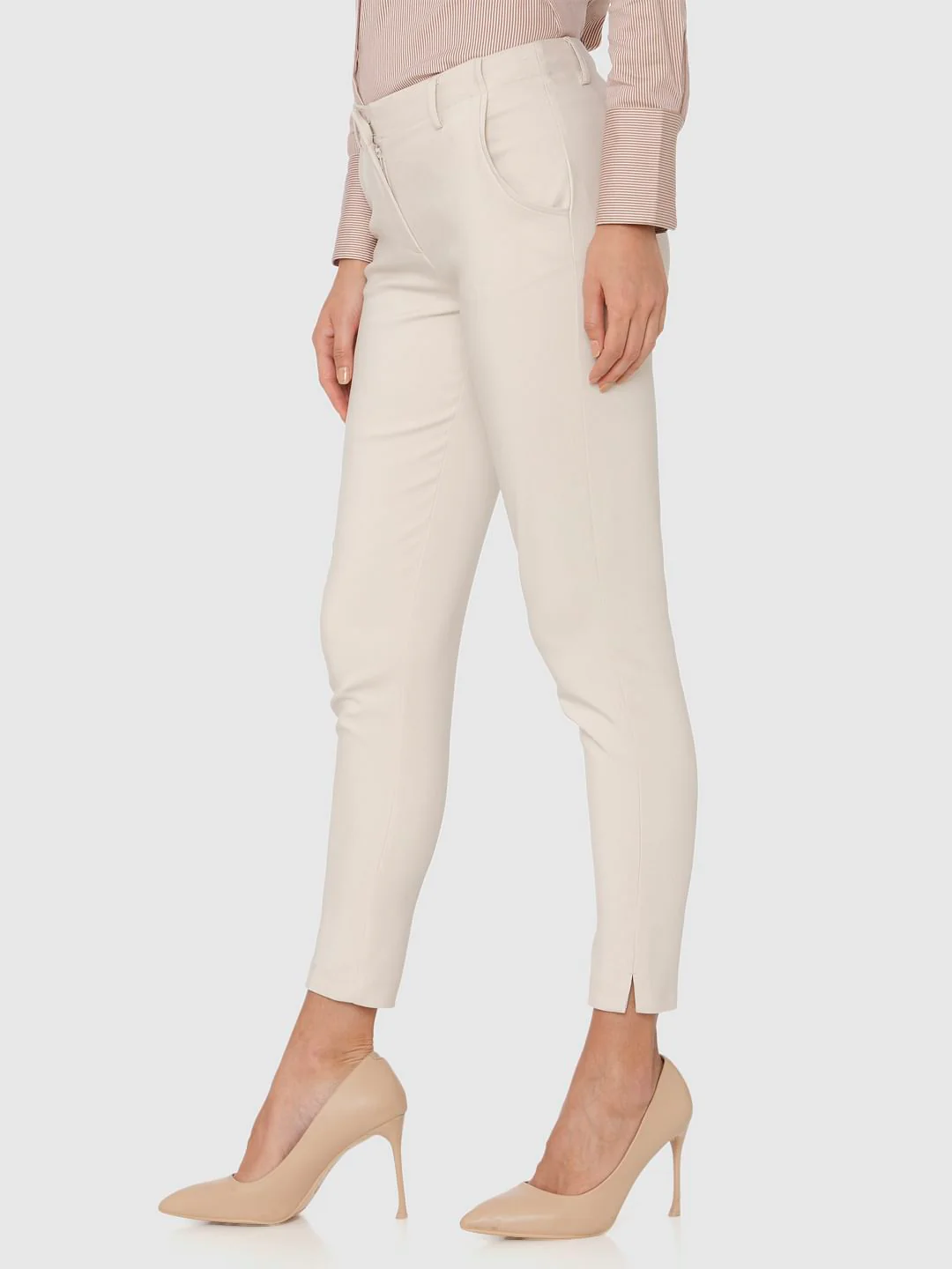 Beige Mid Rise Ankle Length Slim Fit Pants - Image 5