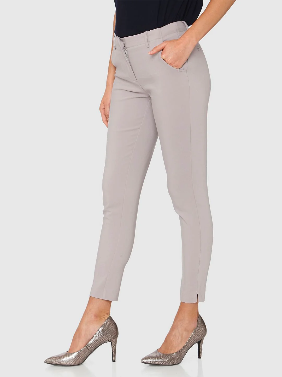 Grey Mid Rise Ankle Length Slim Fit Pants - Image 5