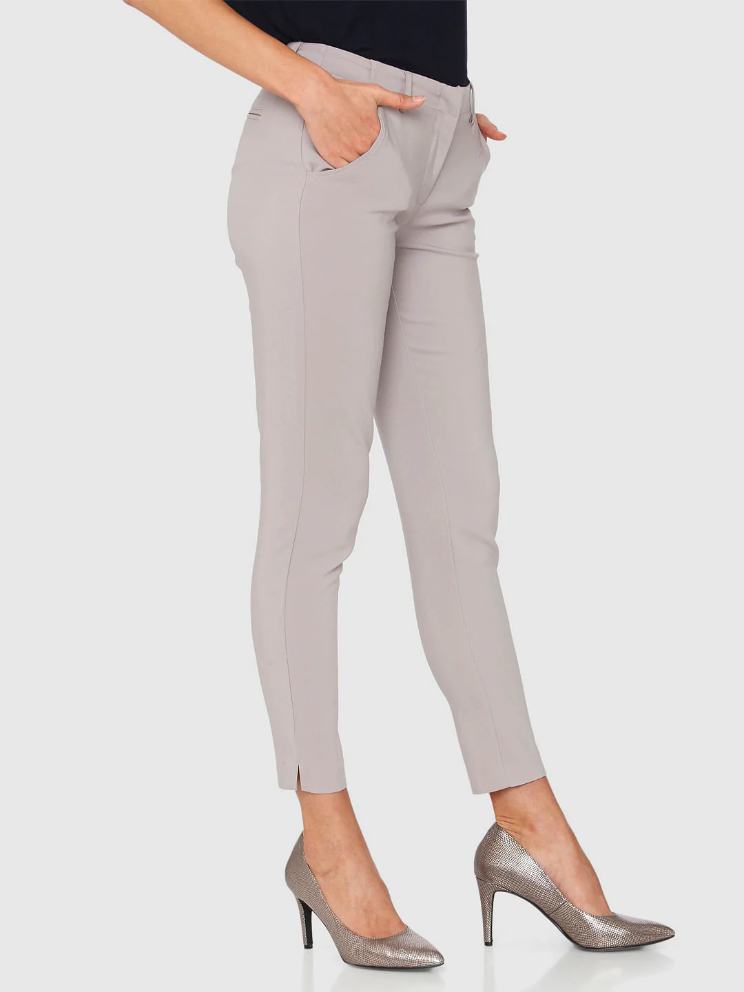 Grey Mid Rise Ankle Length Slim Fit Pants - Image 6