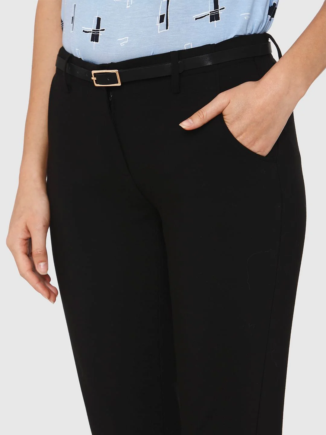 Black Mid Rise Ankle Length Slim Fit Pants - Image 3