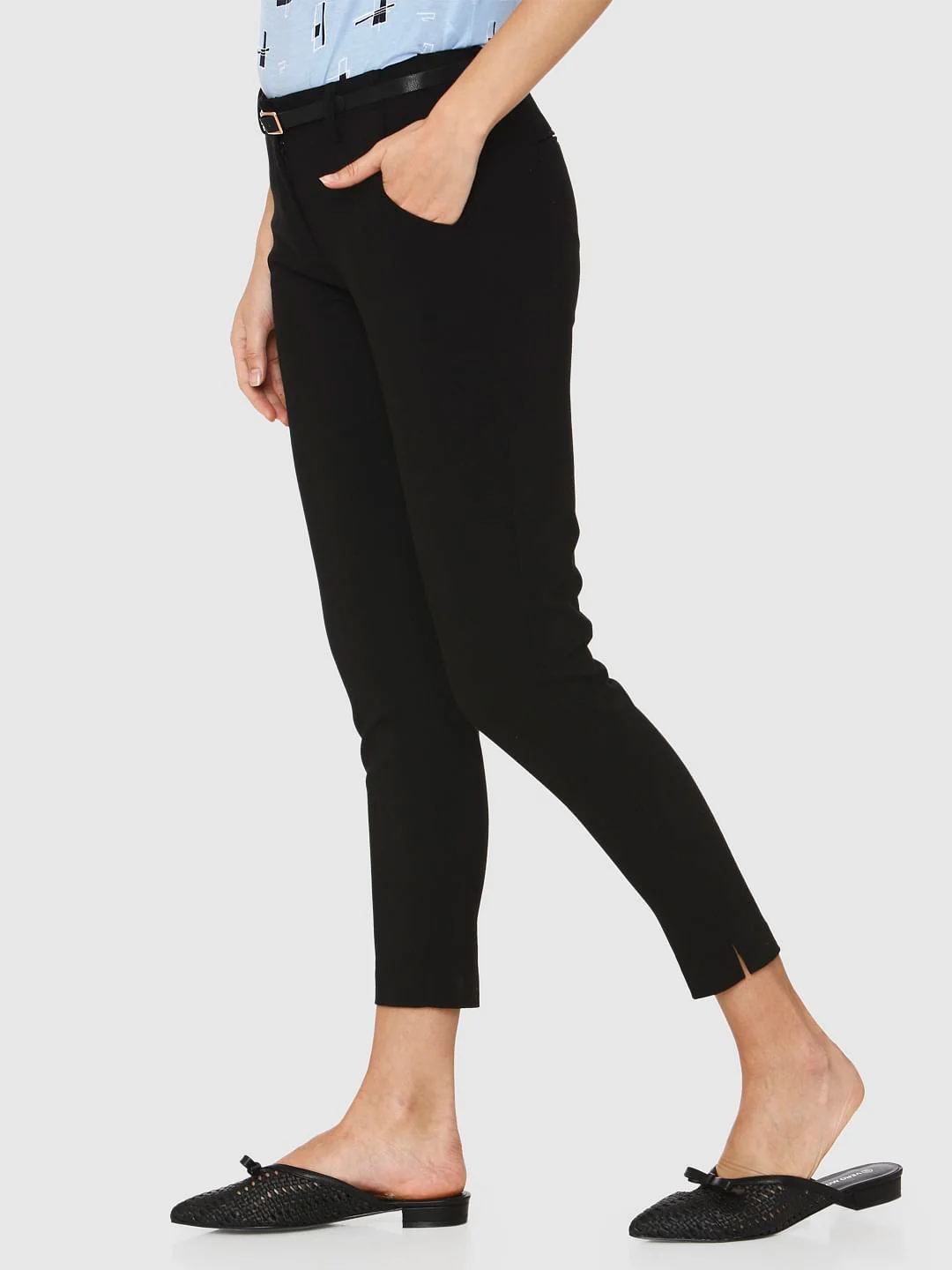 Black Mid Rise Ankle Length Slim Fit Pants - Image 5