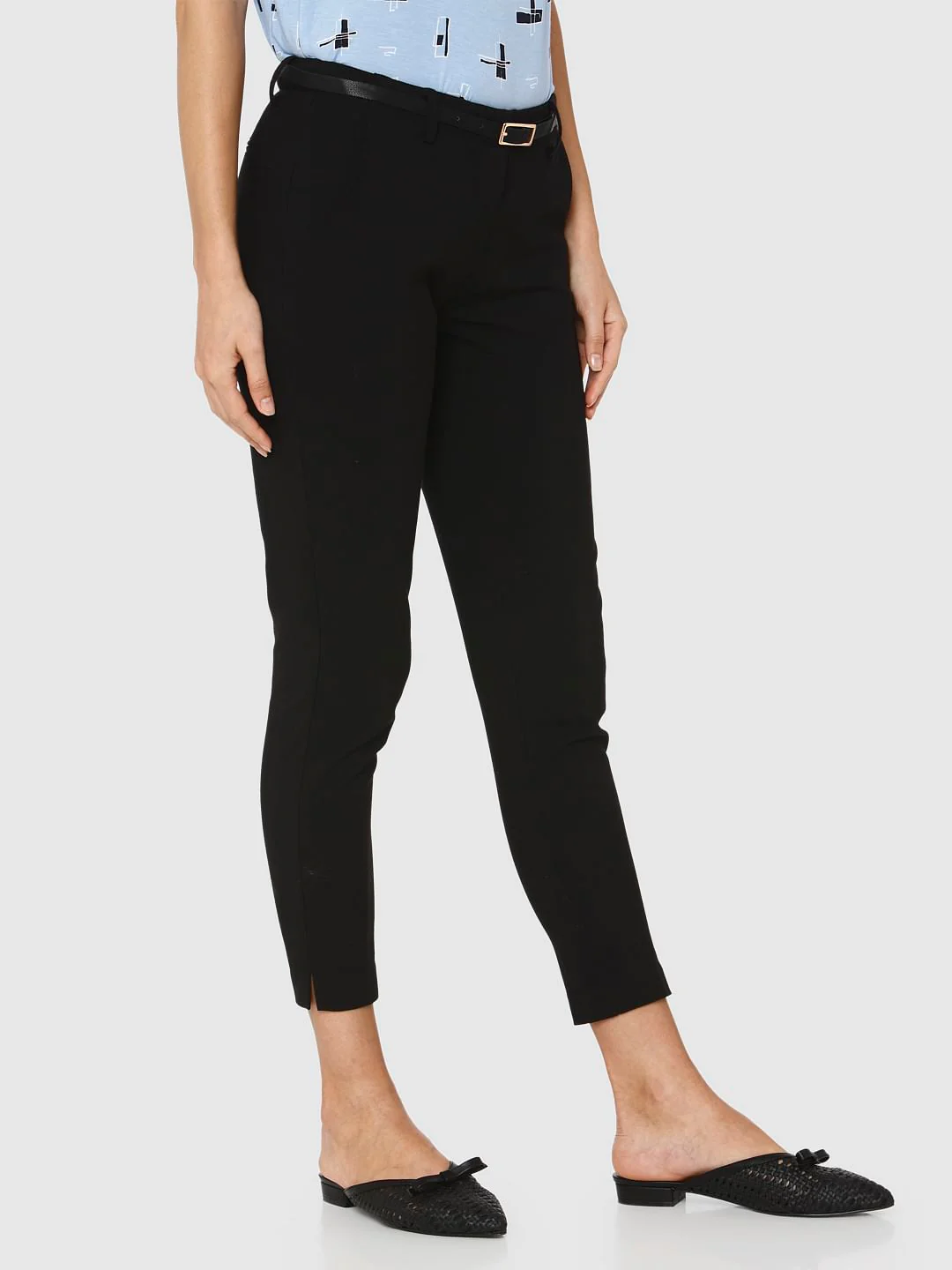 Black Mid Rise Ankle Length Slim Fit Pants - Image 6