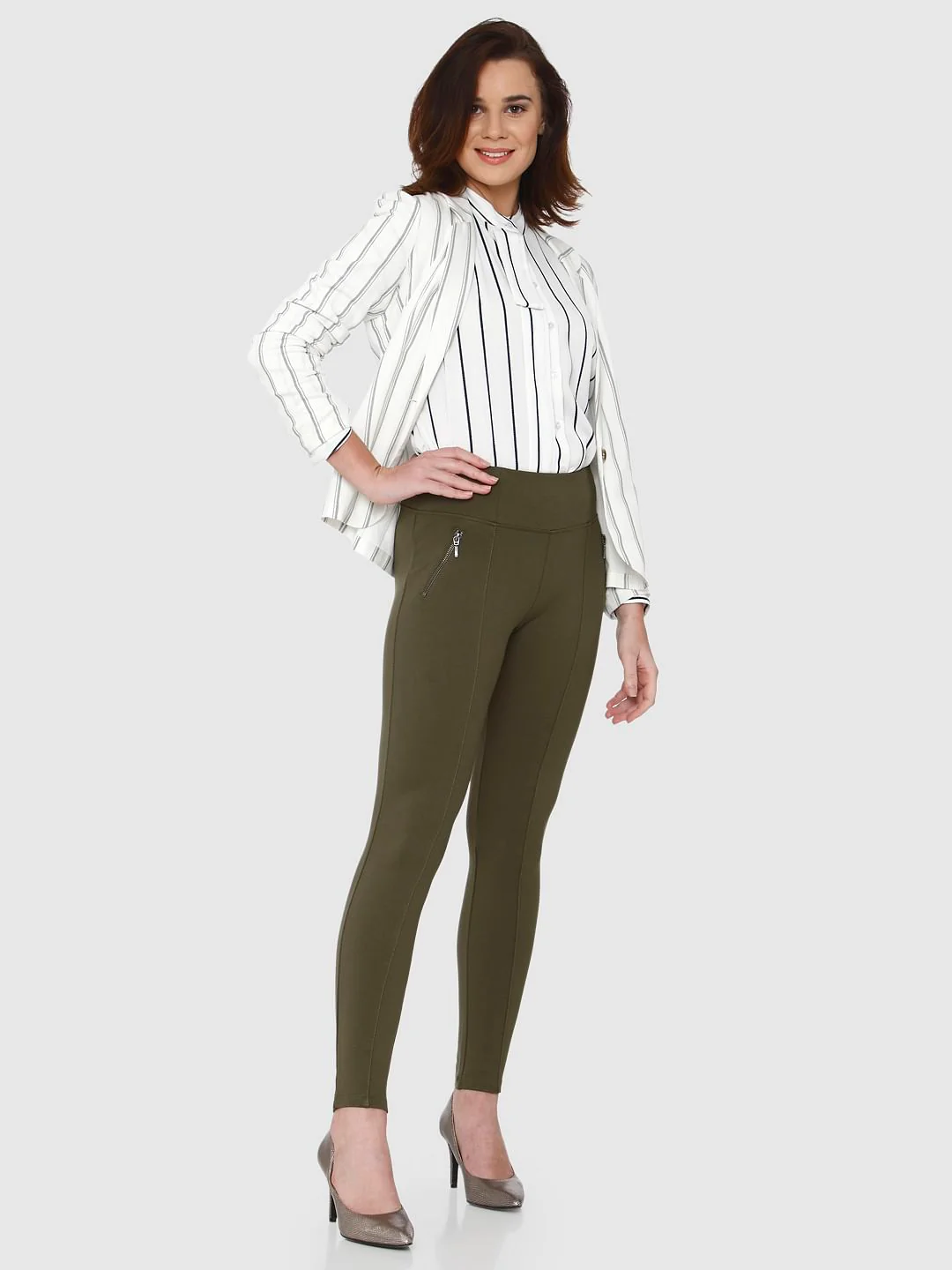 Green Mid Rise Skinny Fit Leggings - Image 2