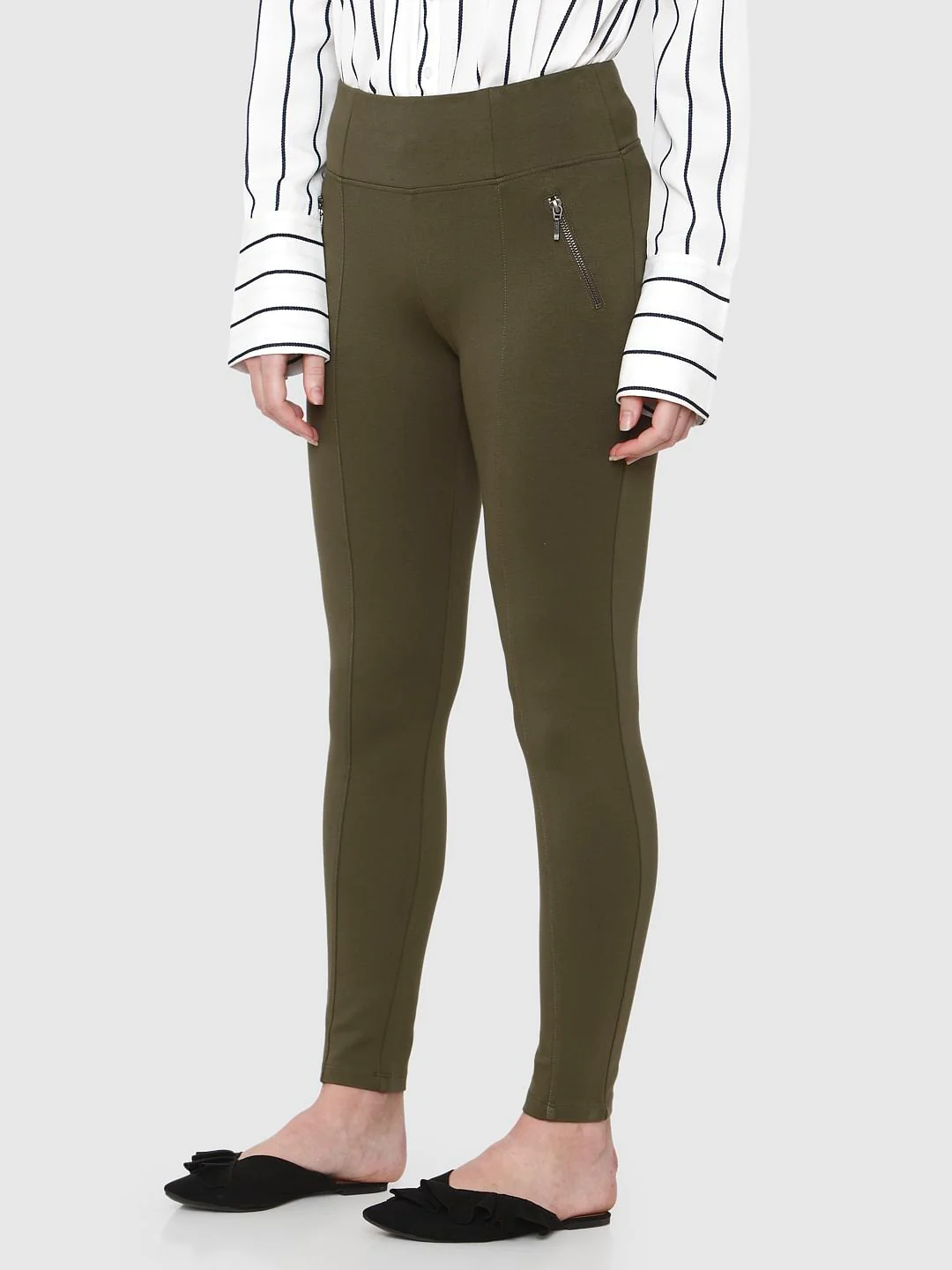 Green Mid Rise Skinny Fit Leggings - Image 5
