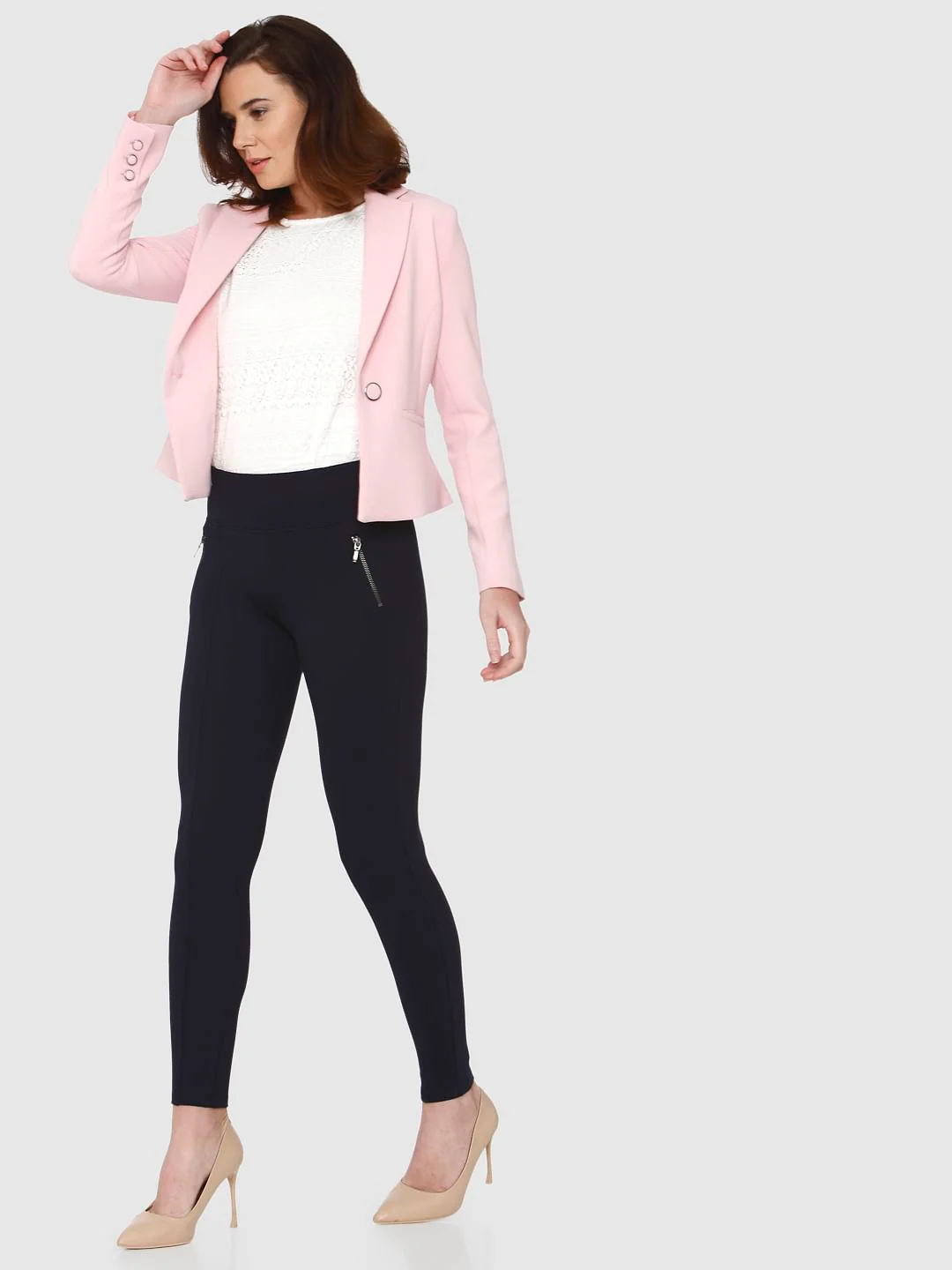 Blue Mid Rise Skinny Fit Leggings - Image 2