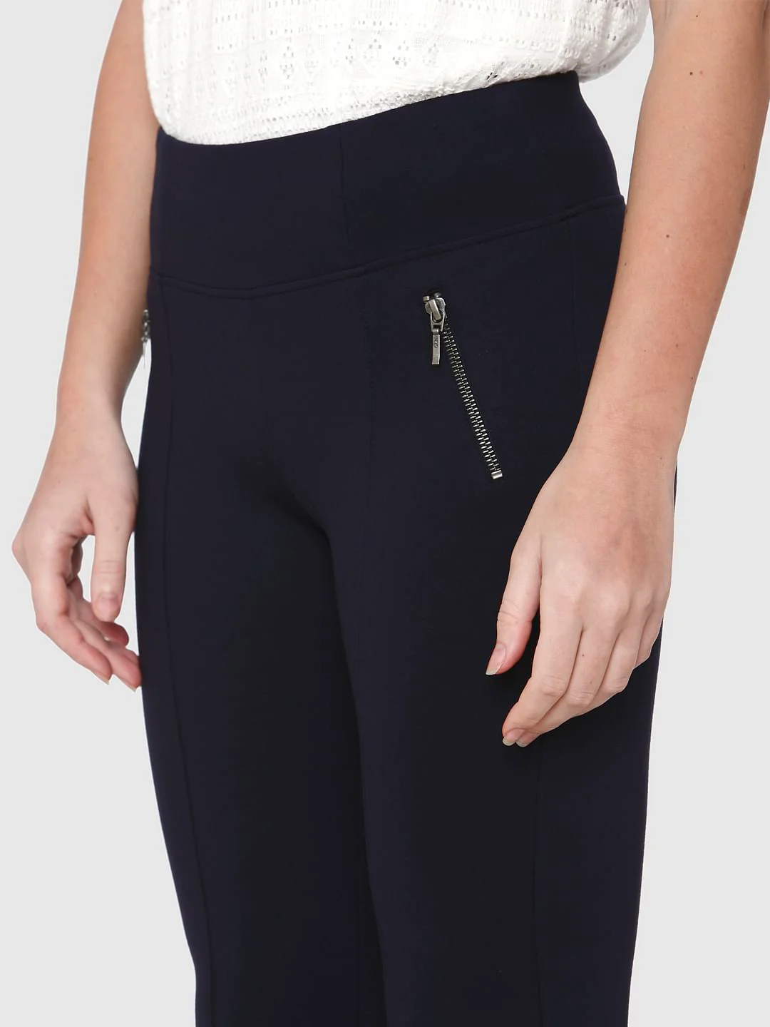Blue Mid Rise Skinny Fit Leggings - Image 3