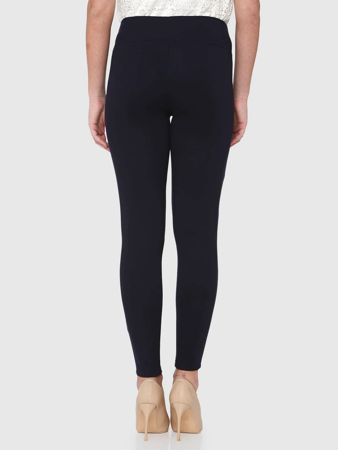 Blue Mid Rise Skinny Fit Leggings - Image 4