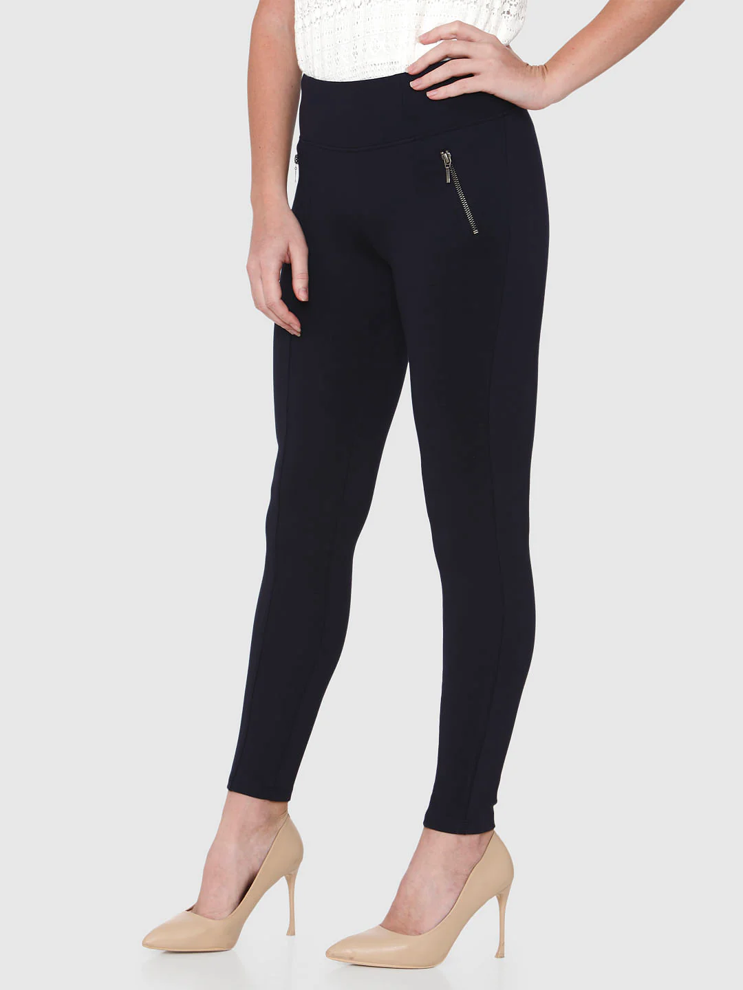 Blue Mid Rise Skinny Fit Leggings - Image 5