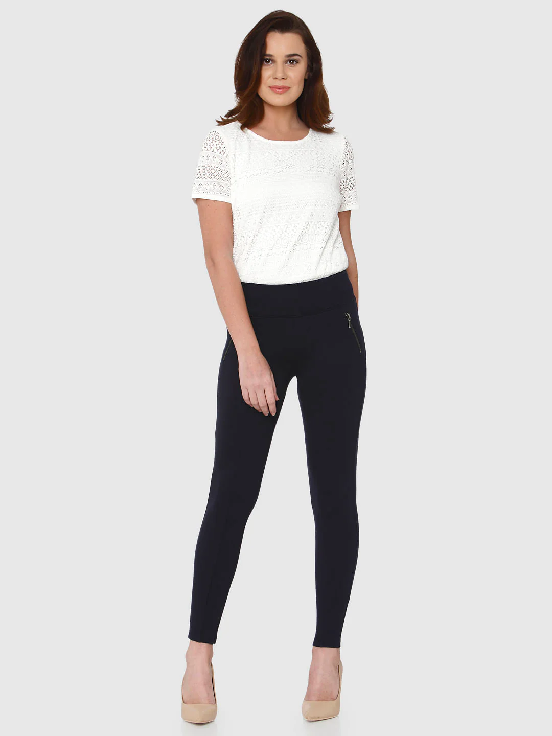 Blue Mid Rise Skinny Fit Leggings - Image 6