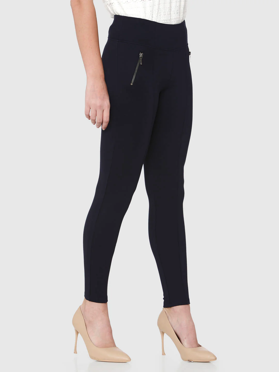 Blue Mid Rise Skinny Fit Leggings - Image 7