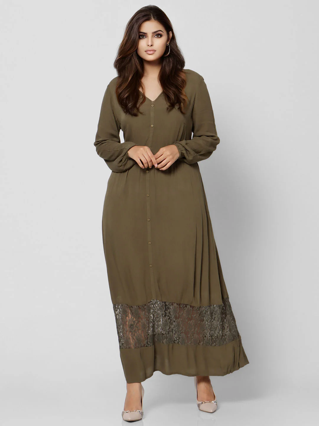 Curve Green Lace Maxi Dress - Image 2
