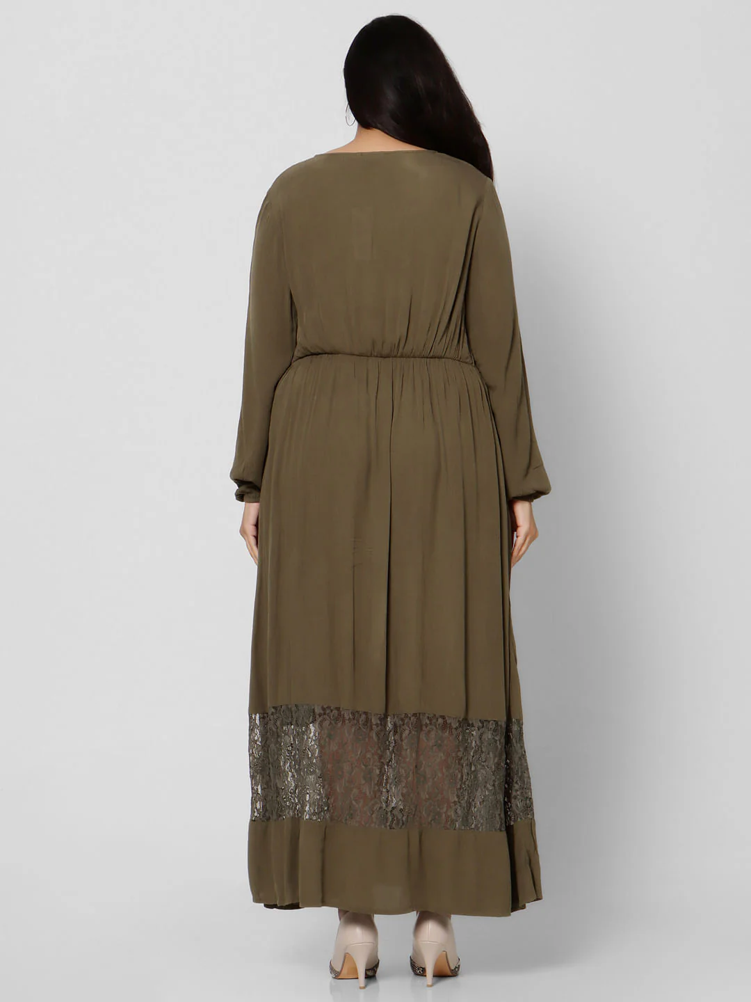 Curve Green Lace Maxi Dress - Image 3