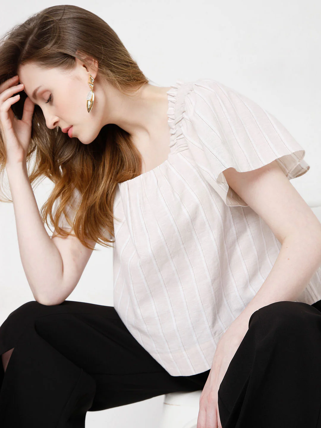 Beige Striped Top