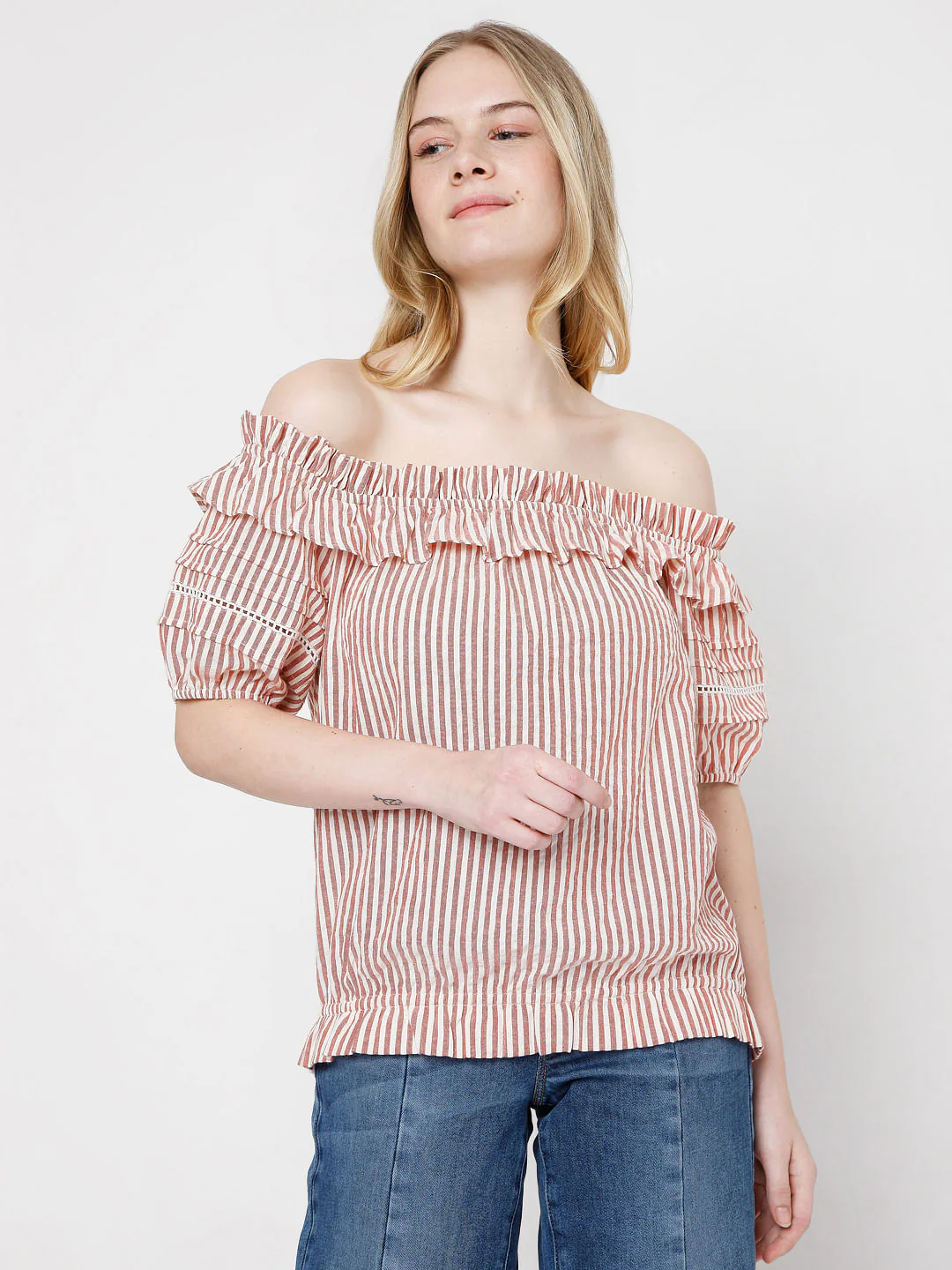 Orange Striped Off-Shoulder Top - Image 2