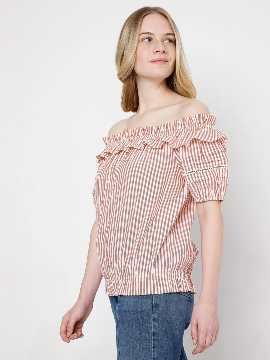 Orange Striped Off-Shoulder Top - Image 3