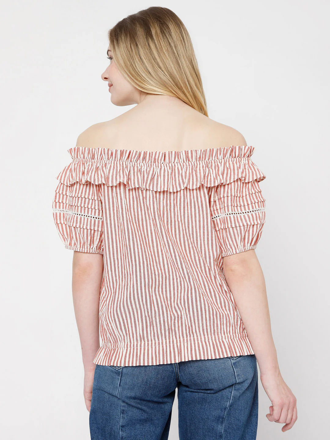 Orange Striped Off-Shoulder Top - Image 4