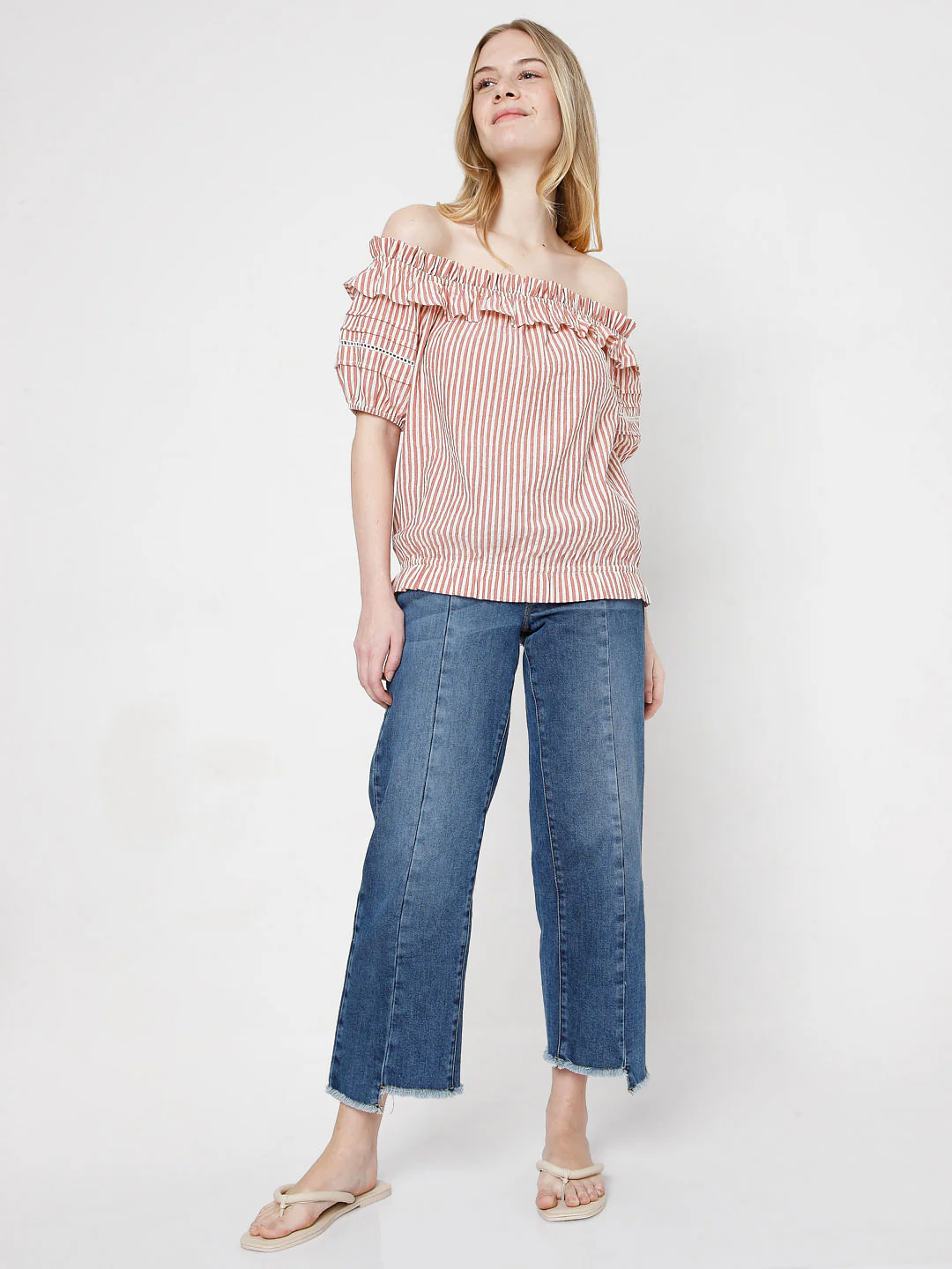 Orange Striped Off-Shoulder Top - Image 5