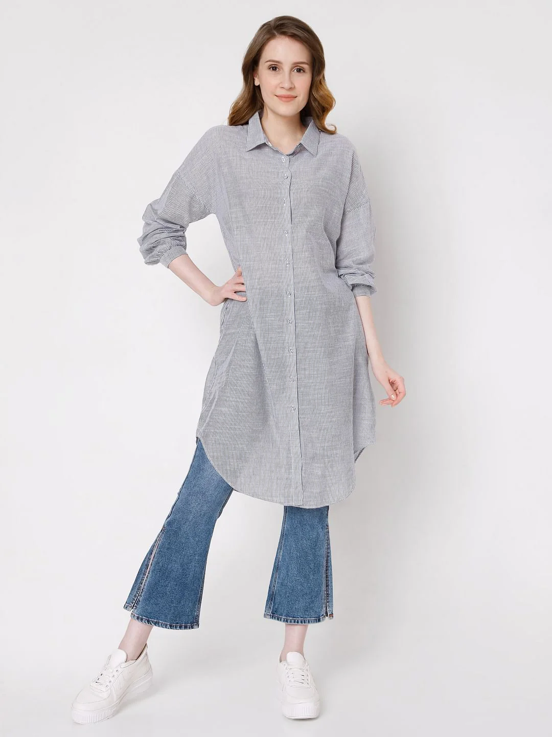 Blue Striped Long Tunic Shirt - Image 2