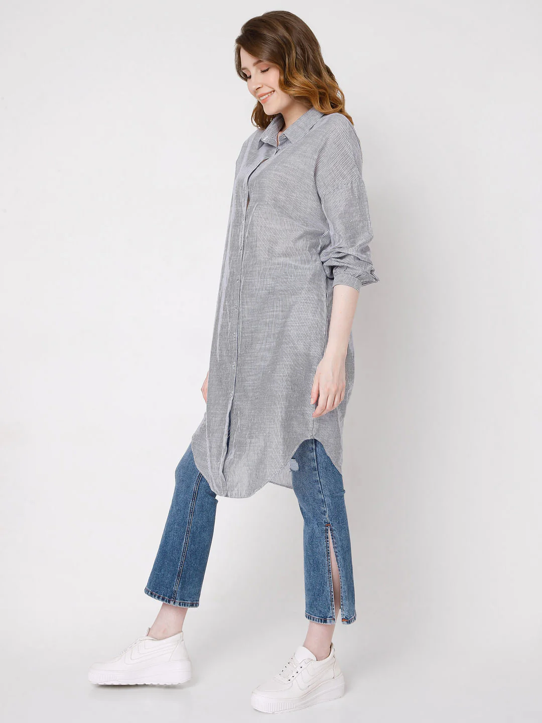 Blue Striped Long Tunic Shirt - Image 3