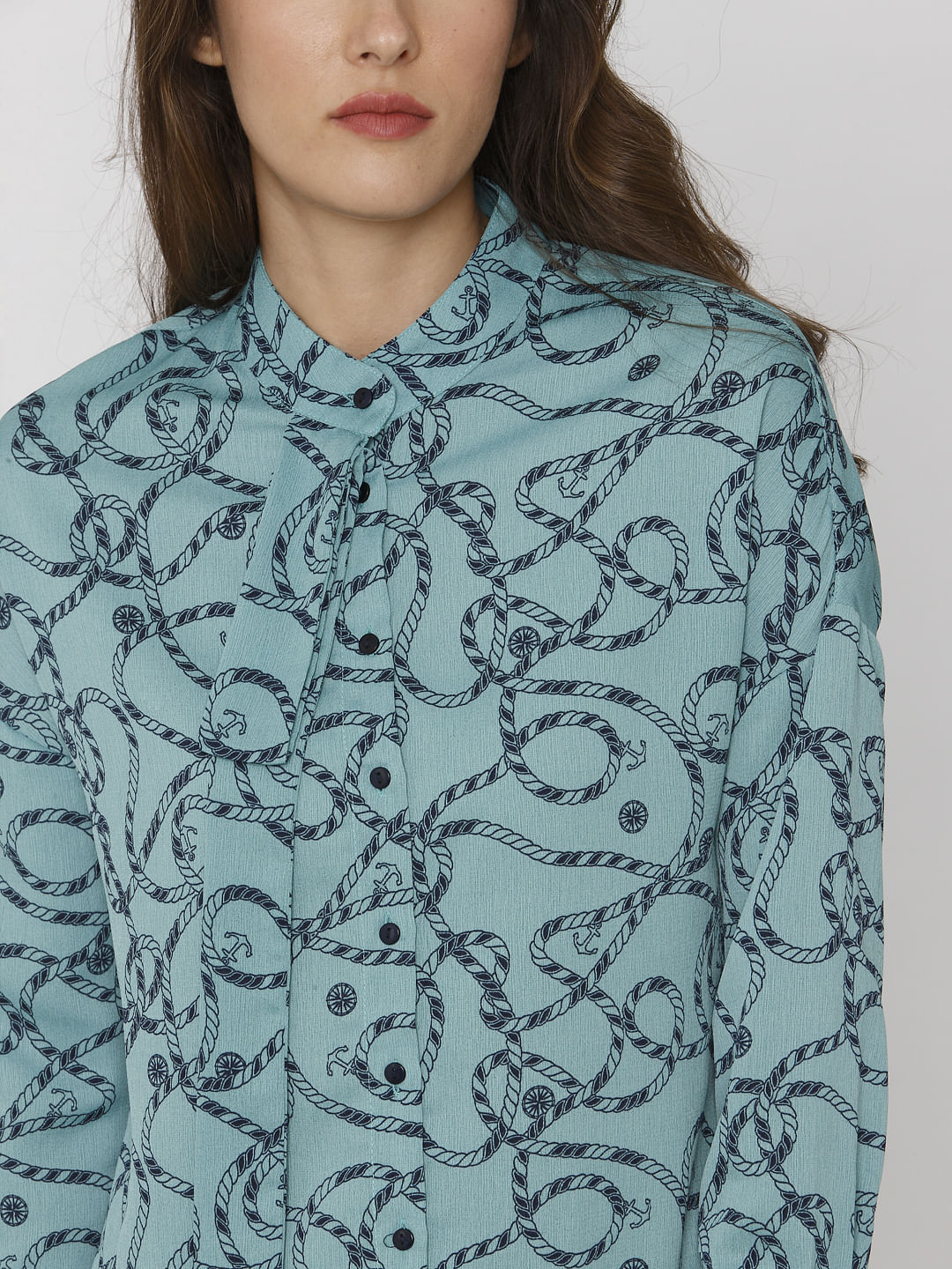 Green All Over Rope And Anchor Print Shirt - Image 3