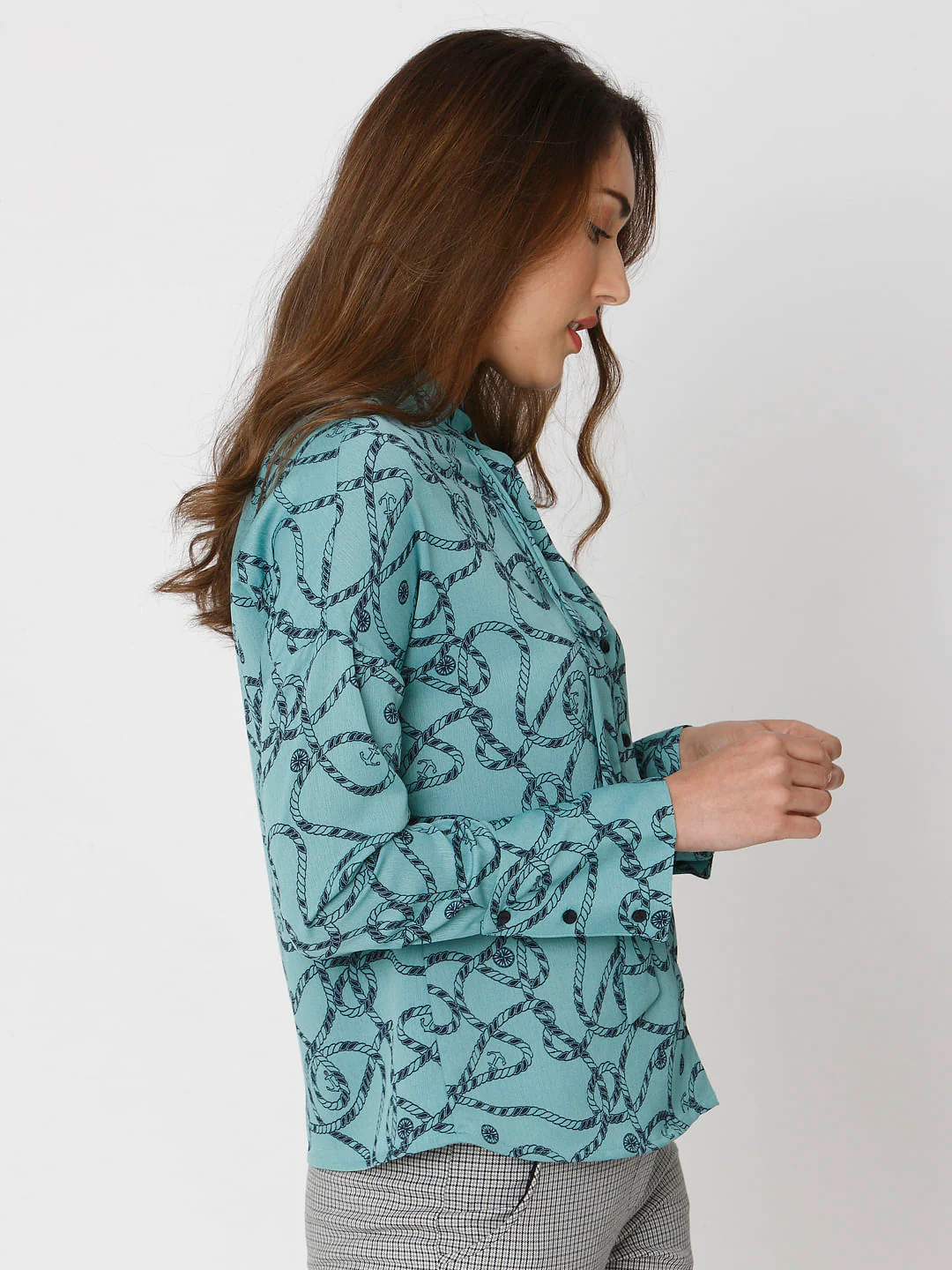Green All Over Rope And Anchor Print Shirt - Image 5