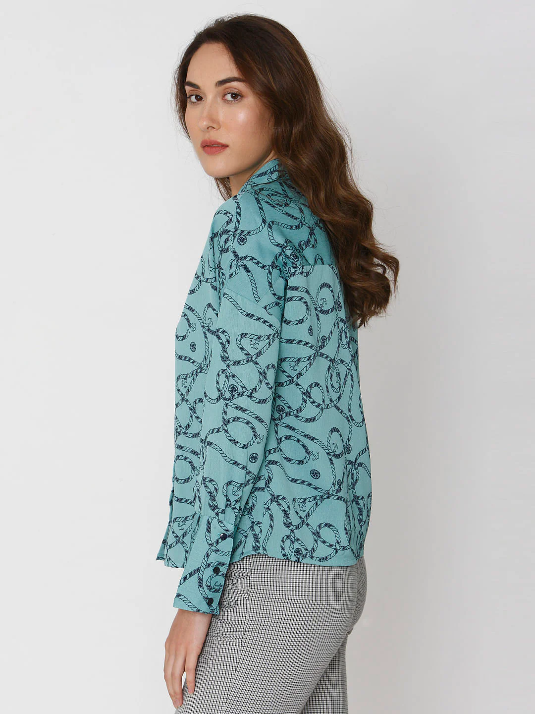 Green All Over Rope And Anchor Print Shirt - Image 6