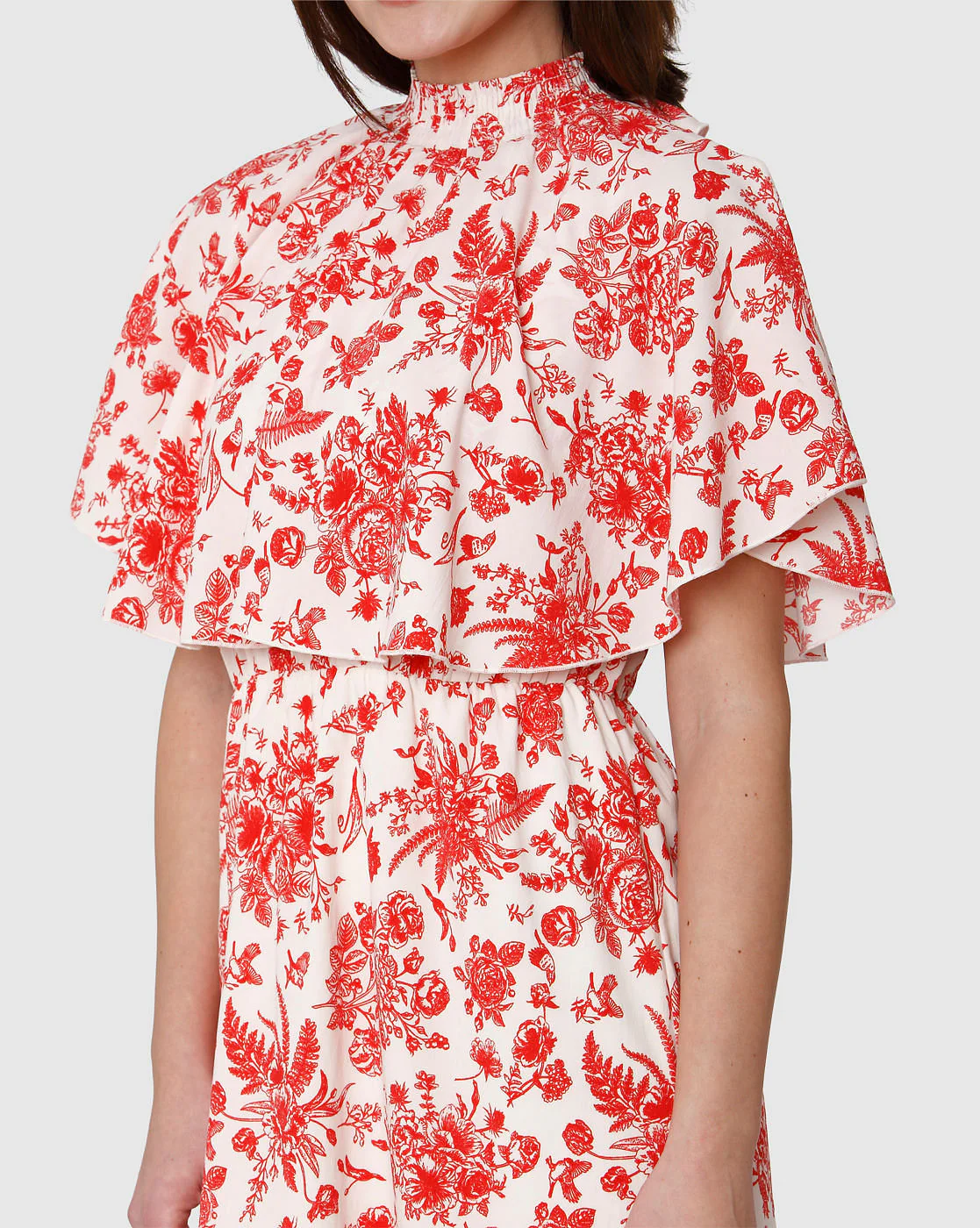 White All Over Floral Print Cape Detail Fit & Flare Dress - Image 3