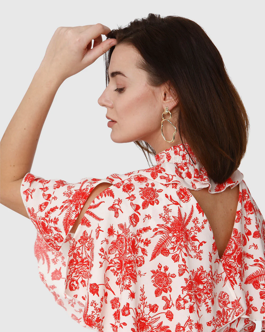 White All Over Floral Print Cape Detail Fit & Flare Dress - Image 6