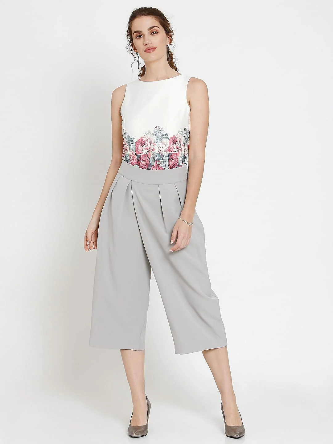Grey Pleated Midi Culottes - Image 2