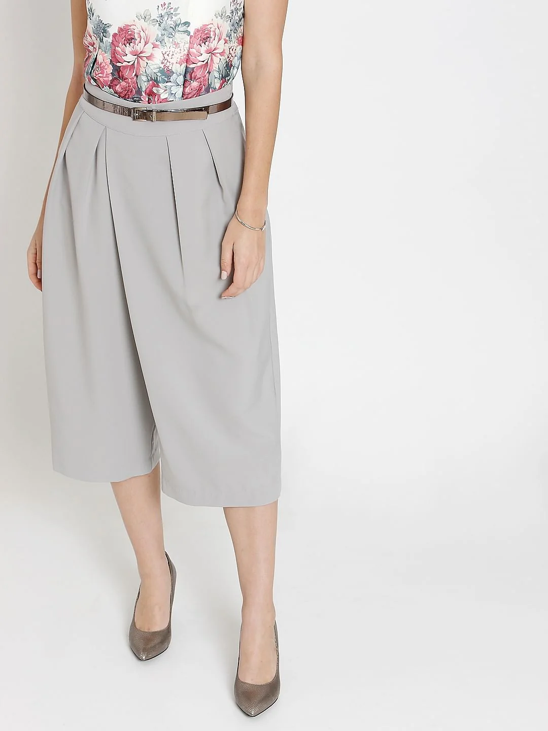 Grey Pleated Midi Culottes - Image 3