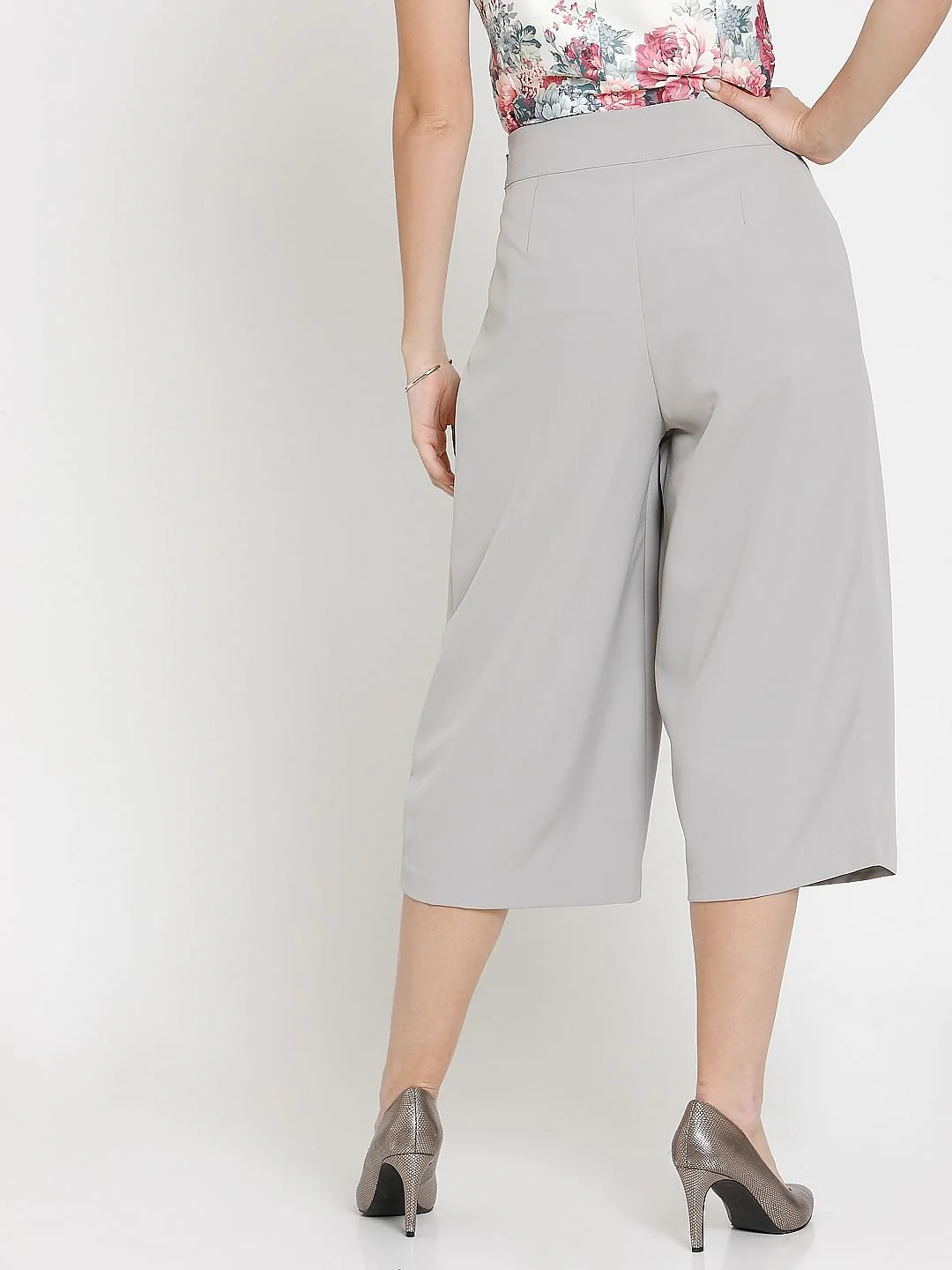 Grey Pleated Midi Culottes - Image 4
