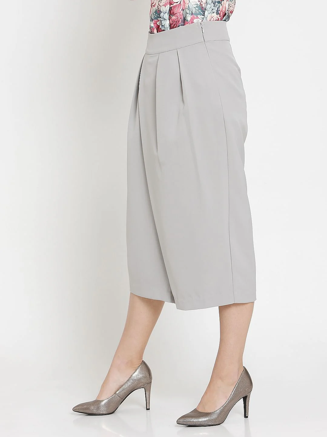 Grey Pleated Midi Culottes - Image 5
