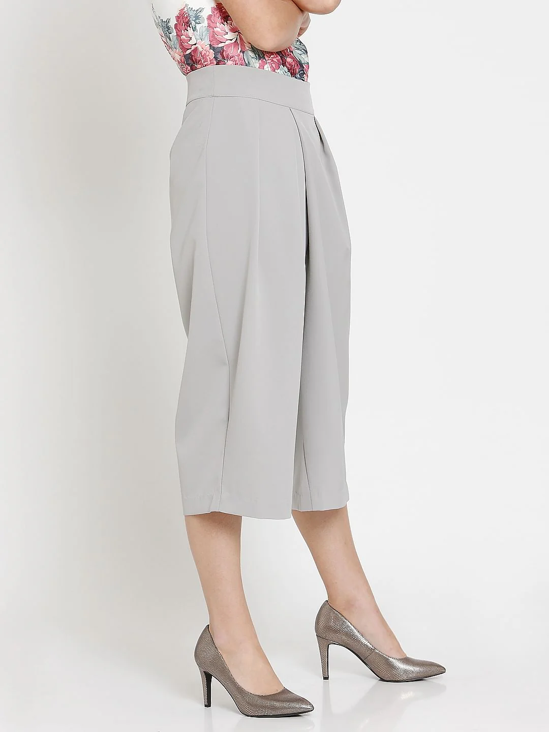 Grey Pleated Midi Culottes - Image 6