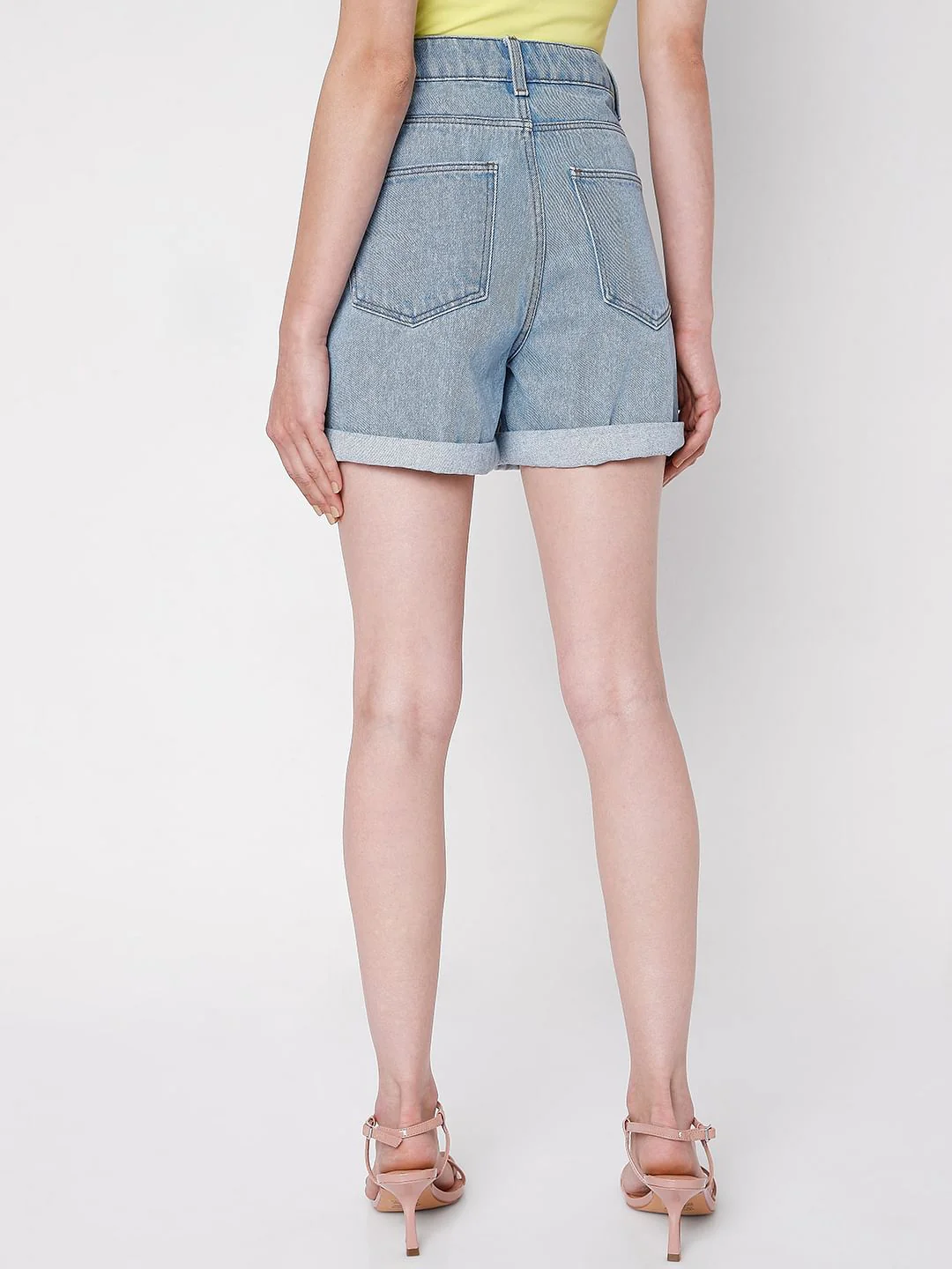 Light Blue Mid Rise Ripped Shorts - Image 4