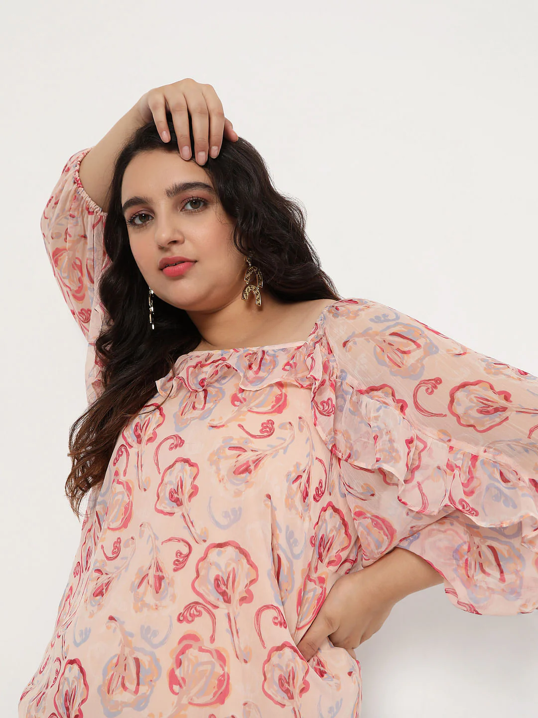 Curve Pink Floral Sheer Top