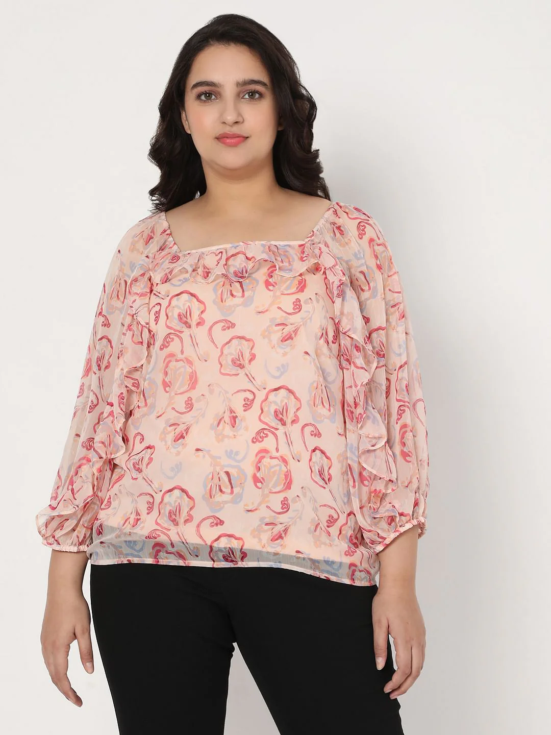 Curve Pink Floral Sheer Top - Image 2
